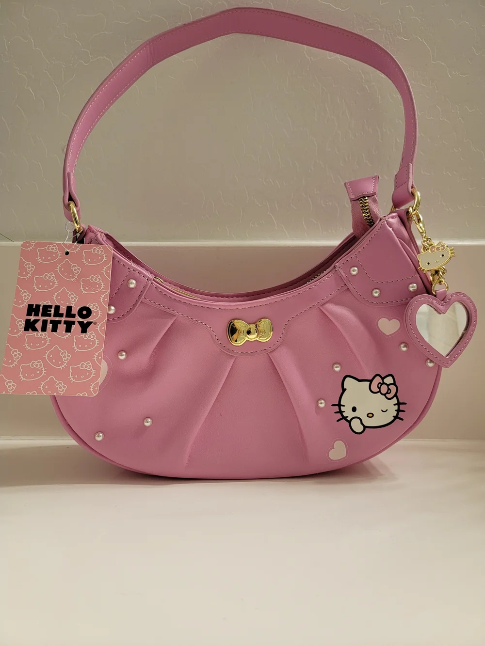 Hot Topic Pink Hello Kitty Heart Satchel with Gold Accents